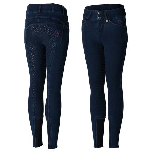 Horze Kids' Kacy Denim Winter Full Seat Breeches - Dark Blue