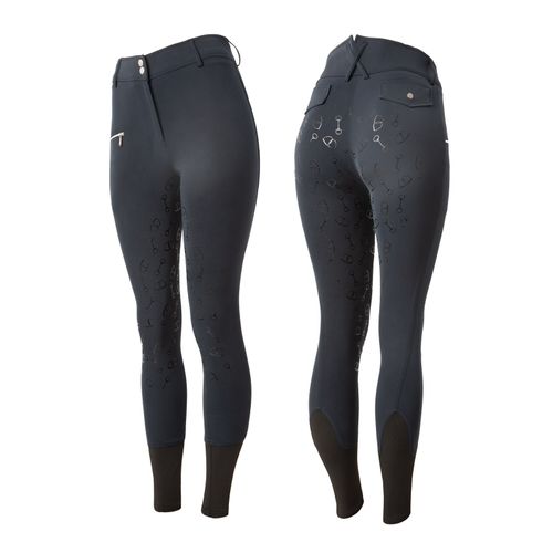 Horze Women's High Waist Bit Print Silicone Full Seat Breeches - Dark Blue