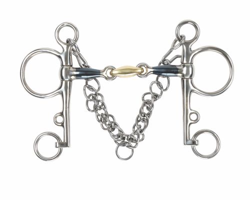 Shires Blue Sweet Iron Pelham Bit w/Brass Lozenge