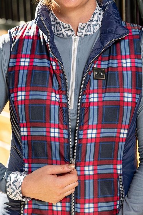 FITS Women's Everly Reversible Vest - Navy/Navy Red Plaid