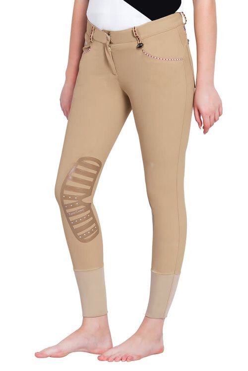 Equine Couture Women's Stars & Stripes Silicone Knee Patch Breeches - Safari