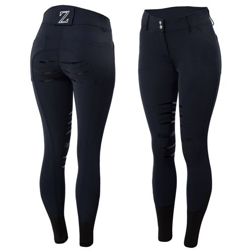 Horze Women's Full Seat Silicone Breeches w/Back Pocket Embroidery - Dark Navy