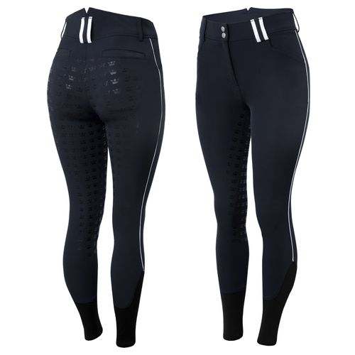 Horze Women's High Waist Full Seat Breeches w/Silicone Piping - Dark Navy