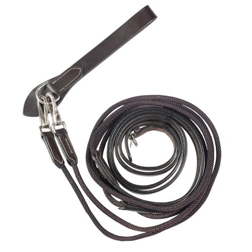 Horze Sparta Nylon/Leather Draw Reins - Dark Brown