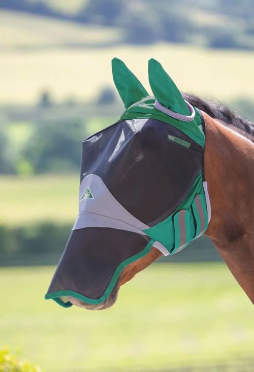 Shires Deluxe Fly Mask w/Ears & Nose - Green