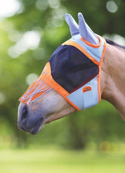 Shires Air Motion Fly Mask w/Ears & Nose Fringe - Orange