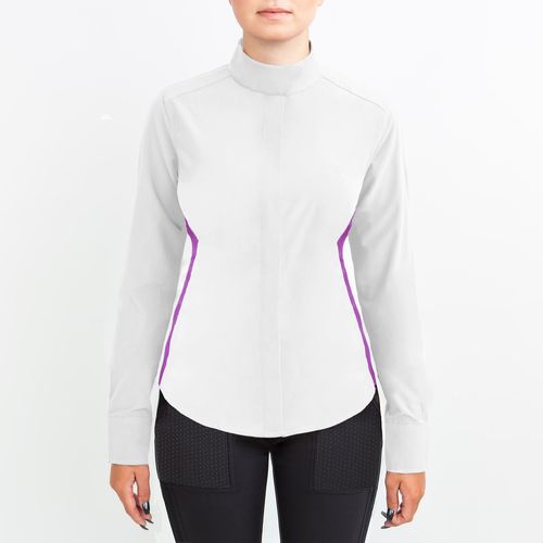 Irideon Women's Athena Long Sleeve Show Shirt - Bright White/Purple Hibiscus