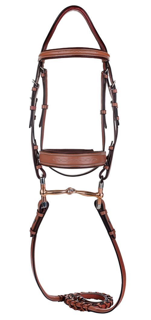 Henri de Rivel Laureate Fancy Stitched Bridle w/Wide Caveson and Laced Reins - Oakbark