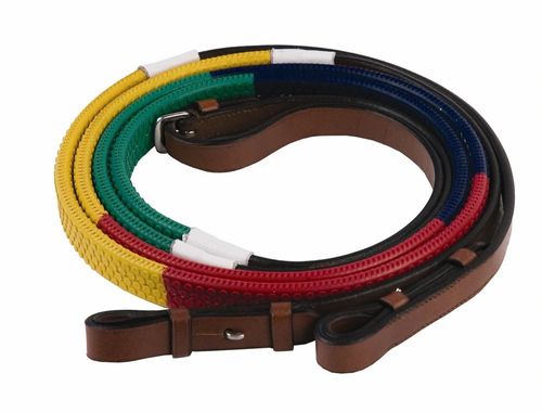 Henri de Rivel Advantage Rainbow Training Reins - Green/Navy/Red/Yellow