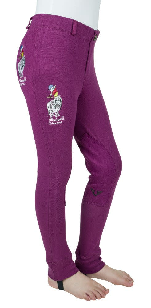TuffRider Kids' Thelwell Sweep Embroidered Pull-On Knee Patch Jods - Plum Caspia