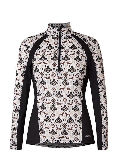 Kerrits Women's Always Cool Print Ice Fil Long Sleeve Shirt - Tan Painted Horse/Black