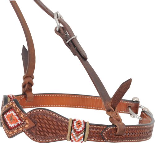 Western Rawhide Beads Noseband - Tan/Chestnut