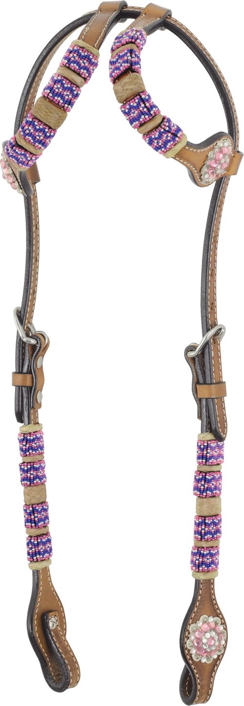 Western Rawhide Pink/Crystal Ear Headstall - Golden
