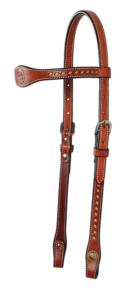 Western Rawhide Long Cheek Buckstitch Browband Headstall - Chestnut