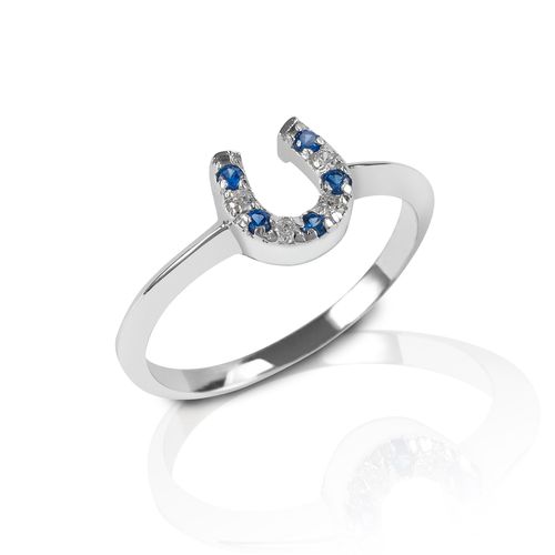 OVERSTOCK: Kelly Herd Horseshoe Ring - 5 - Sterling Silver/Blue