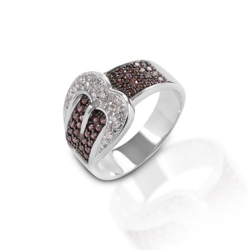 OVERSTOCK: Kelly Herd Large Buckle Ring - 6 - Sterling Silver/Cognac
