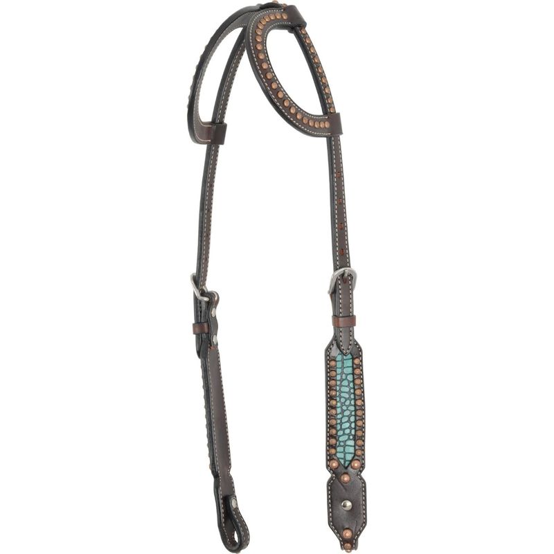 READY TO SHIP Turquoise Gator One Ear Headstall Horse Dark Brown