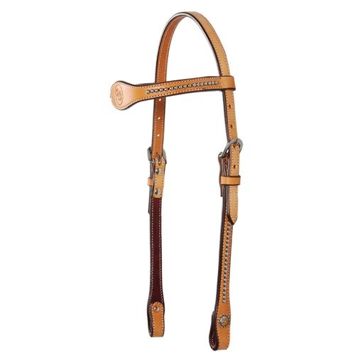 READY TO SHIP: Western Rawhide Dee Butterfield Long Cheek Browband Headstall w/Dots - Horse - Golden Tan