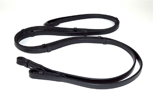 OVERSTOCK: Nunn Finer Rubber Lined Reins w/Hand Stops - 3/4in x 58in - Black