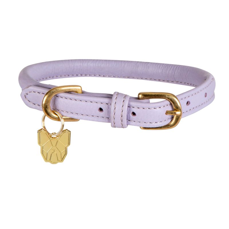 Purple rolled store leather dog collar