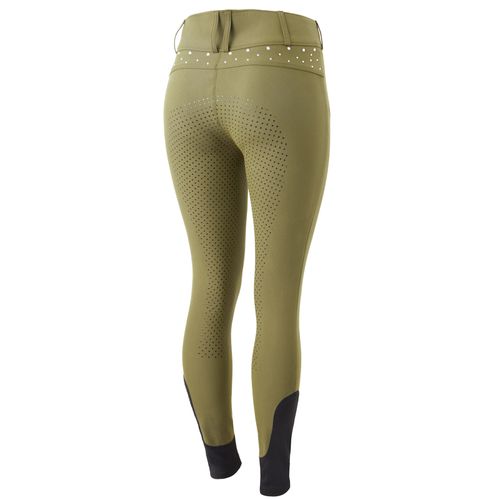 Horze Women's High Waist Full Seat Breeches w/Crystals - Winter Moss Green