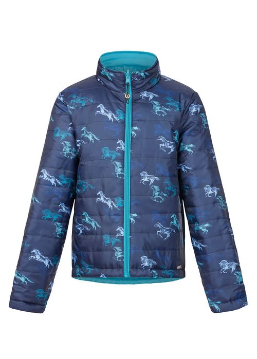 Kerrits Kids' Pony Tracks Reversible Quilted Jacket - Ink Run Free/Peacock