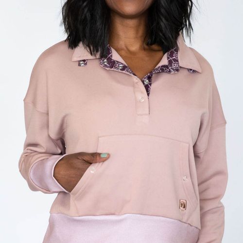 Romfh Women's Cozy Crop Long Sleeve Mock Shirt - Cowboy Pink/Mahogany