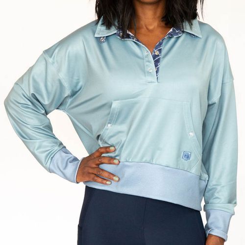 Romfh Women's Cozy Crop Long Sleeve Mock Shirt - Frozen/Navy Bit Floret