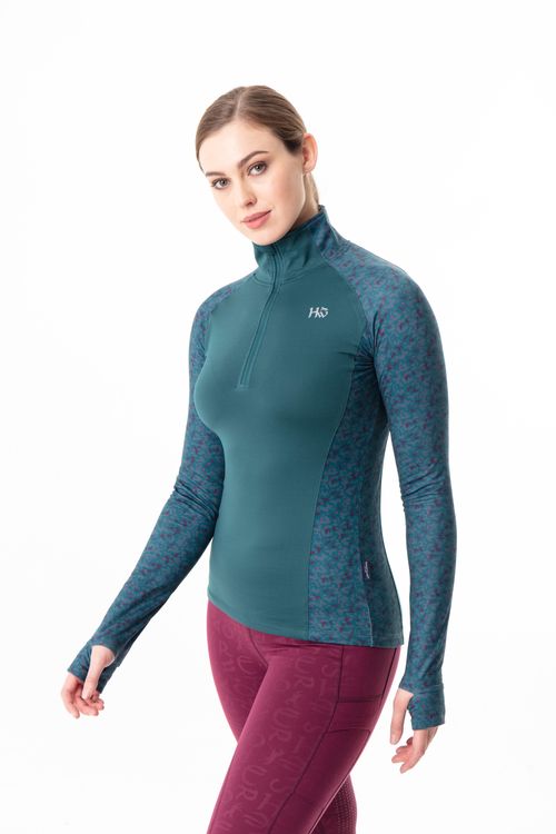 READY TO SHIP: Horseware Women's Thea Tech Quarter Zip Fleece - XXXX Large - Galactic Teal/ Dynamite Print