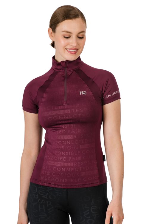 READY TO SHIP: Horseware Women's Aveen Half Zip Short Sleeve Tech Top - X Large - Beetroot
