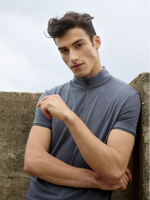 READY TO SHIP: Alessandro Albanese Men's CleanCool Half Zip Short Sleeve Top - X Small - Grey