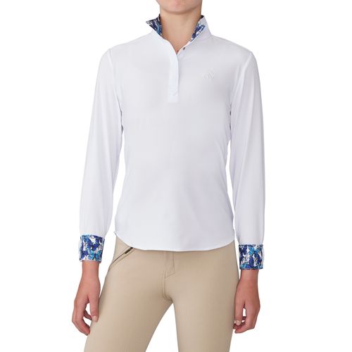 Ovation Kids' Ellie Quarter Snap Show Shirt - White/Blue Butterfly