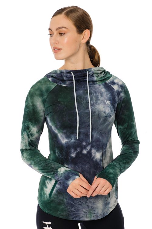 READY TO SHIP: Horseware Women's Technical Hooded Top - XX Small - Green/Navy Tie Dye