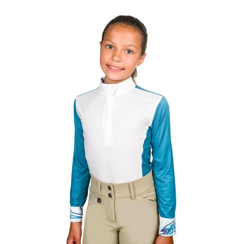 Romfh Kids' Classic Long Sleeve Show Shirt - White/Lagoon Swirled Marble