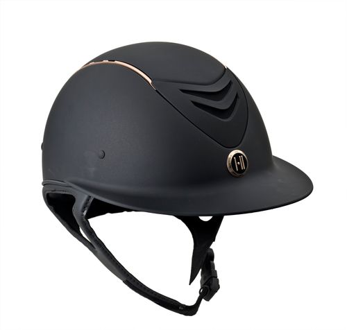 OVERSTOCK: One K Avance Wide Brim Rose Gold Stripe Helmet - X Large Long Oval - Black Matte Rose Gold Stripe