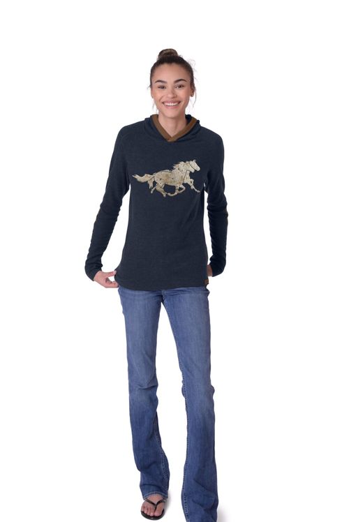 Chestnut Bay Women's Rider Lounge Hoodie - Dark Navy Running Horses