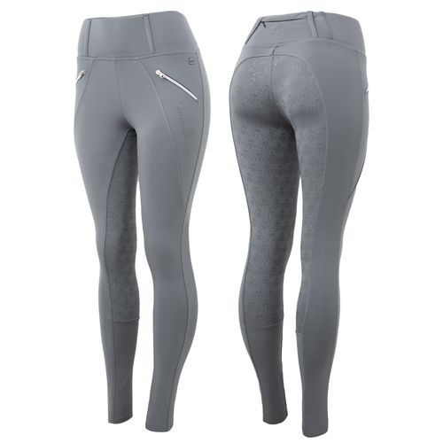 READY TO SHIP: Horze Women's Enora Winter Full Seat Tights w/Shiny Zippers - EU 38/US 26 - Grey