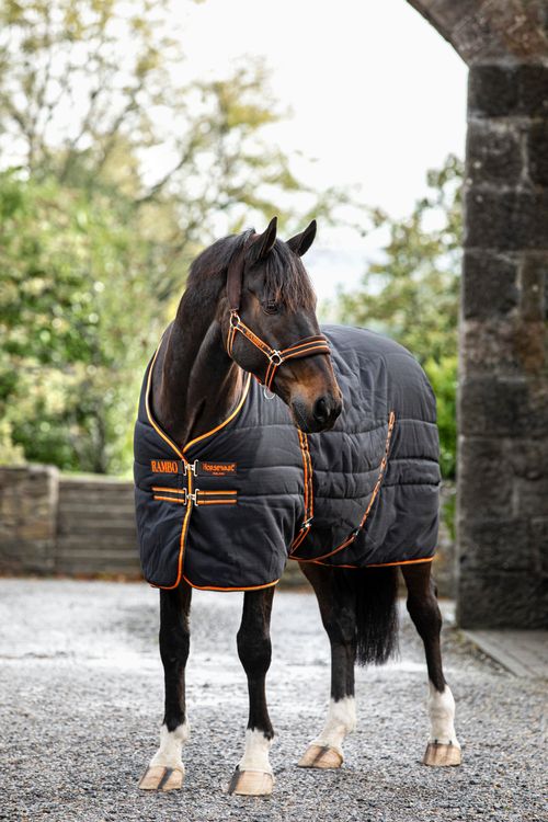 READY TO SHIP: Rambo Stable Blanket 200g - 60 - Black/Orange/Tan/Brown