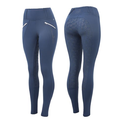 BARGAIN BARN: Horze Women's Enora Winter Full Seat Tights w/Shiny Zippers - EU 40/US 28 - Dark Blue