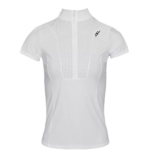 READY TO SHIP: Alessandro Albanese Women's Oliva Short Sleeve Zip Competition Shirt - X Large - White