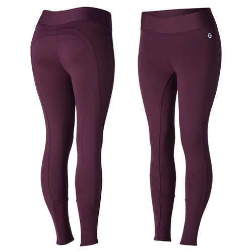 READY TO SHIP: Horze Women's Active Winter Silicone Knee Patch Tights - EU 36/US 24 - Eggplant Dark Purple