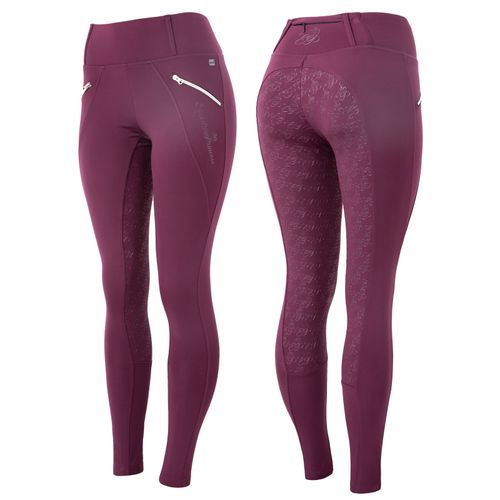 OPENBOX: Horze Women's Enora Winter Full Seat Tights w/Shiny Zippers - EU 44/US 32 - Dark Red