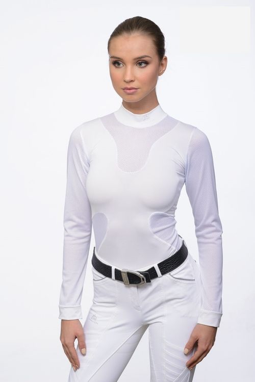 BARGAIN BARN: Cavalliera Women's High Style Long Sleeve Show Shirt - X Large - White/White