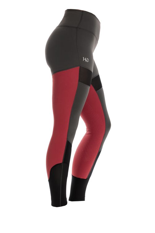 READY TO SHIP: Horseware Women's Fashion Silicon Grip Riding Tights - X Small - Charcoal/Redwood