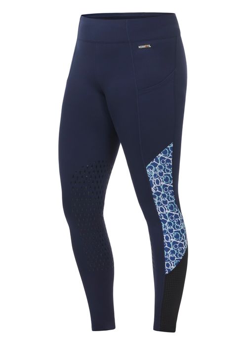 Kerrits Women's Impulse Knee Patch Pocket Tights - Galaxy Blue/Snaffle Symphony
