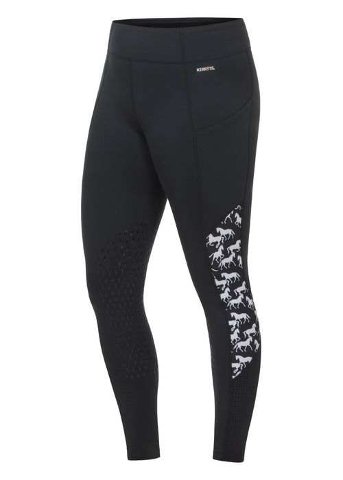 Kerrits Women's Impulse Knee Patch Pocket Tights - Black/Equine Studies