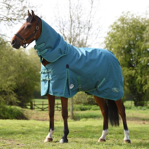 OVERSTOCK: Weatherbeeta Green-Tec 1200D Detach-A-Neck Heavy Turnout Blanket - 66 - Dragonfly Blue/Bottle Green