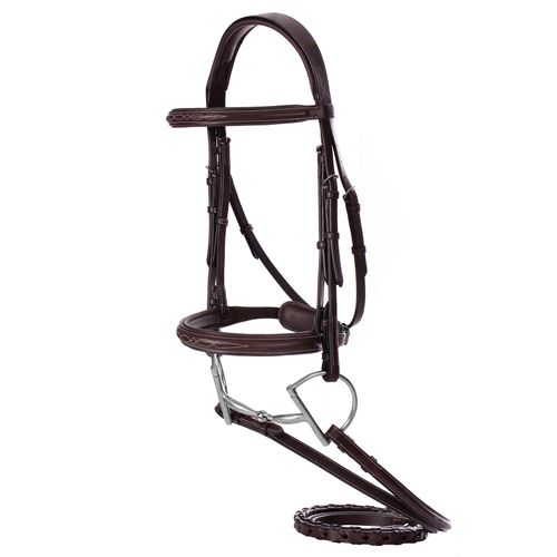 BARGAIN BARN: Equinavia Valkyrie Fancy Stitched Hunter Bridle w/Reins - Large Horse - Chocolate Brown