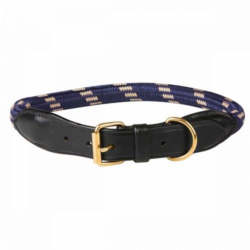 OVERSTOCK: Weatherbeeta Rope Leather Dog Collar - Medium - Navy/Brown