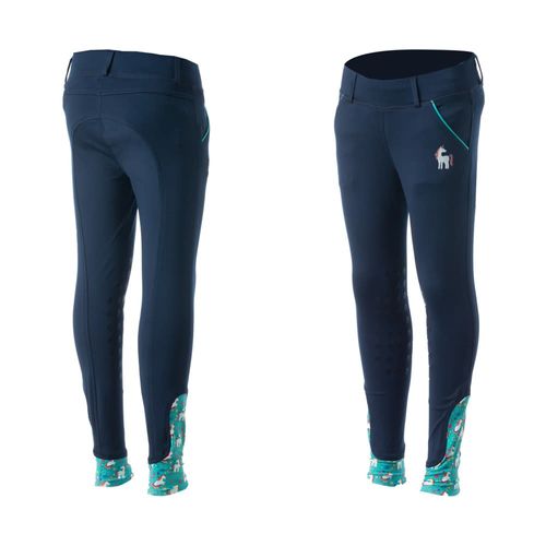 Equinavia Kids' Lena Knee Patch Pull On Breeches - Navy/Unicorn